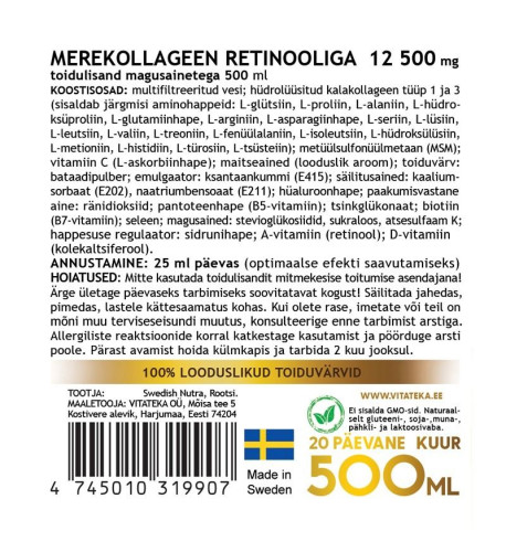 Morský kolagén Gold s retinolom 12 500 mg - 500 ml - Vitateka Morský kolagén Gold s retinolom 12 500 mg - 500 ml - Vitateka