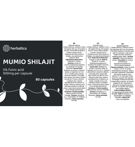 Shilajit - očistené mumio premium (500mg) - výživový doplnok - 80 kapsúl -