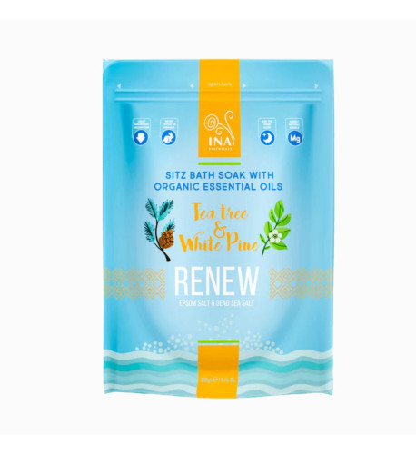 Renew - kúpeľová soľ s čajovníkovým a borovicovým olejom - unavené nohy a plesne - 330 g - INA Essentials Renew - kúpeľová soľ s čajovníkovým a borovicovým olejom - unavené nohy a plesne - 330 g - INA Essentials