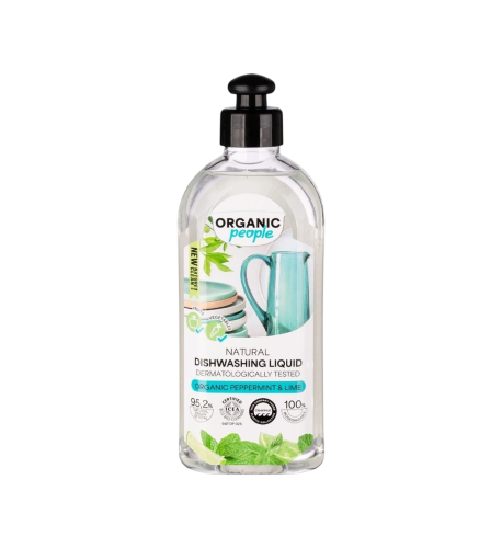 Prírodný prostriedok na riad – bio mäta a limetka - 350 ml - Organic People Prírodný prostriedok na riad – bio mäta a limetka - 350 ml - Organic People