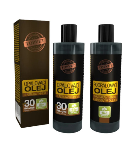 Zvýhodnený set na opaľovanie a po opaľovaní: Opaľovací olej s astaxantínom SPF 30 + Olej po opaľovaní - Green idea Zvýhodnený set na opaľovanie a po opaľovaní: Opaľovací olej s astaxantínom SPF 30 + Olej po opaľovaní - Green idea