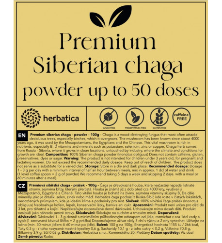 Prémiová čaga sibírska 100% prášok - 100g -