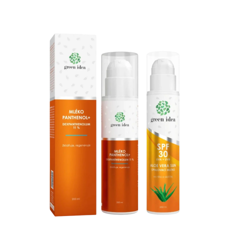 Zvýhodnený set na opaľovanie a po opaľovaní: Aloe vera sun - opaľovacie mlieko SPF 30 + PANTHENOL + MLIEKO 11 % - Green idea Zvýhodnený set na opaľovanie a po opaľovaní: Aloe vera sun - opaľovacie mlieko SPF 30 + PANTHENOL + MLIEKO 11 % - Green idea