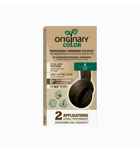 Profesionálna sada na farbenie vlasov s keratínom a rastlinnými olejmi - RÔZNE ODTIENE - Originary Color Farba: Gaštan 4