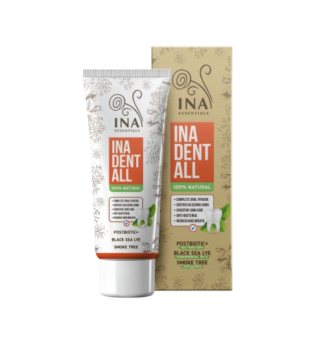 Dent-All - prírodná zubná pasta bez fluoridov so škumpou vlasatou, lúhom z čierneho mora a postbiotikami - 75 ml - INA Essentials