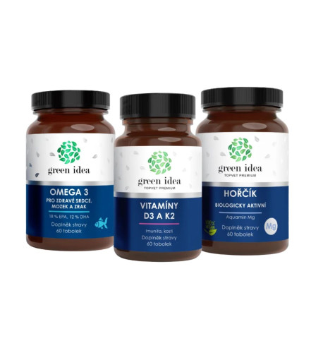 Zvýhodnený set Vitalita: Horčík + Omega 3 + Vitamíny D3 K2 - Green idea Zvýhodnený set Vitalita: Horčík + Omega 3 + Vitamíny D3 K2 - Green idea