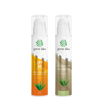 Zvýhodnený set na opaľovanie a po opaľovaní: Aloe vera Sun – opaľovacie mlieko SPF 50 + Aloe vera sun – mlieko po opaľovaní – Green idea Zvýhodnený set na opaľovanie a po opaľovaní: Aloe vera Sun – opaľovacie mlieko SPF 50 + Aloe vera sun – mlieko po opaľovaní – Green idea