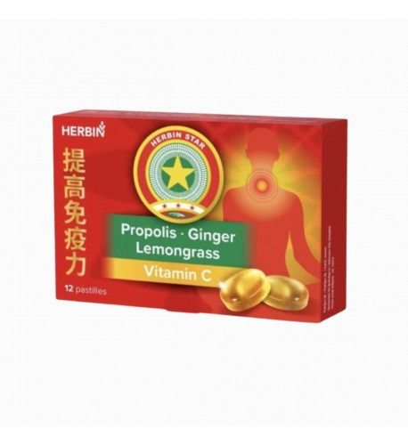 Pastilky/cukríky na cmúľanie so zázvorom, propolisom a vitamínom C - 12ks - Herbin