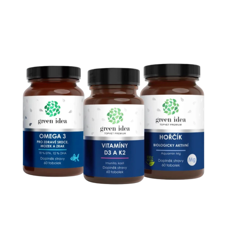 Zvýhodnený set Vitalita: Horčík + Omega 3 + Vitamíny D3 K2 - Green idea