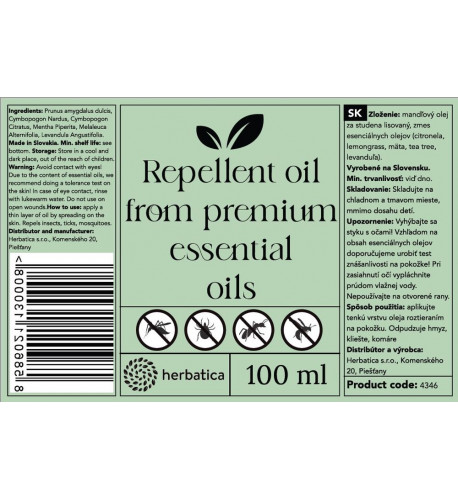 Olejový repelent z prémiových esenciálnych olejov - 100 ml -