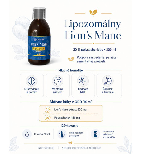 Lipozomálny extrakt Lion's Mane (30% polysacharidy) - 200 ml