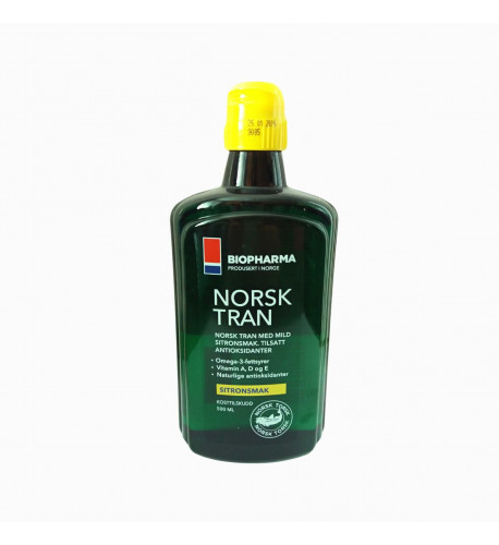 Nórsky rybí olej s prírodnou citrónovou príchuťou - Norsk Tran - Biopharma Objem: 375 ml