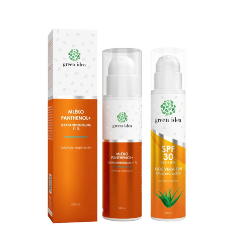 Zvýhodnený set na opaľovanie a po opaľovaní: Aloe vera sun - opaľovacie mlieko SPF 30 + PANTHENOL + MLIEKO 11 % - Green idea Zvýhodnený set na opaľovanie a po opaľovaní: Aloe vera sun - opaľovacie mlieko SPF 30 + PANTHENOL + MLIEKO 11 % - Green idea