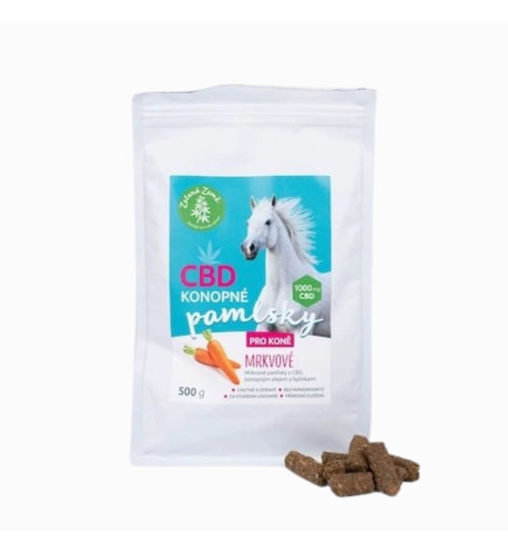 Konopné maškrty pre kone – príchuť mrkva - 500 g - Zelená Země Konopné maškrty pre kone – príchuť mrkva - 500 g - Zelená Země