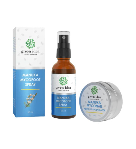 Zvýhodnený set Starostlivosť o nohy: Manuka MYCOFOOT sprej + Manuka MYCONAIL nechtový regeneračný olej - Green idea Zvýhodnený set Starostlivosť o nohy: Manuka MYCOFOOT sprej + Manuka MYCONAIL nechtový regeneračný olej - Green idea