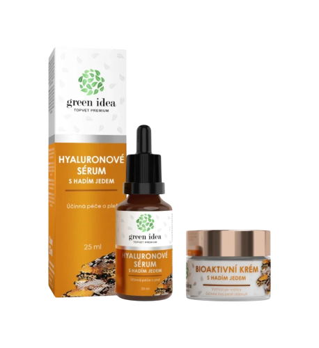 Zvýhodnený set kozmetiky pre zrelú pleť: Bioaktívny krém + Hyalurónové sérum s hadím jedom - Green idea Zvýhodnený set kozmetiky pre zrelú pleť: Bioaktívny krém + Hyalurónové sérum s hadím jedom - Green idea