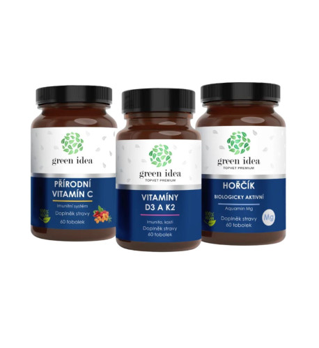 Zvýhodnený set Svaly, kosti a imunita: Horčík + Vitamíny D3 K2 + Vitamín C - Green idea