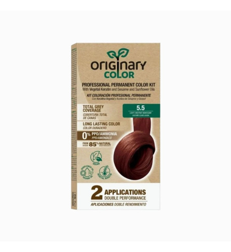 Profesionálna sada na farbenie vlasov s keratínom a rastlinnými olejmi - RÔZNE ODTIENE - Originary Color Farba: Svetlý gaštan-mahagón 5.5